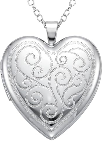 Alexander Castle 925 Sterling Silver Locket Necklace for Women - Girls 4 Photo Locket - 23mm x 23mm Heart Locket with 18 Silver Chain & Jewellery Gift Box - Swirls Design