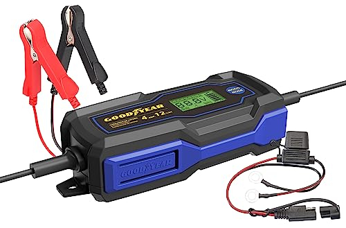 Goodyear Evo Intelligentes Batterieladegerät 4,0 Ampere Mit O-Ring 6-12V für STD, AGM, GEL und LiFePO4-Batterien. 4-120Ah Kapazität.