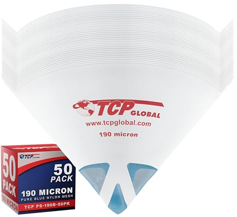 TCP Global - 190 Micron Filter Tips Ultra-Fine Paint Strainer (50 Pack) - Pure Blue Nylon Mesh Cone Strainer - Paint Filter Cones for Auto, House & Hobby