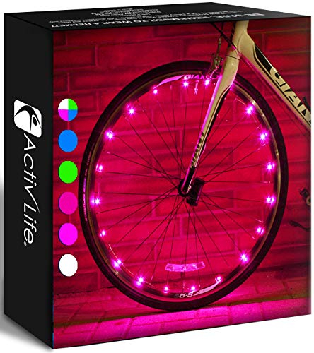 Activ Life Éclairage de Roue de vélo, éclairage de Roue de vélo à LED et Rayons de Pneu, Convient aux vélos d'enfants et d'adultes, Accessoires Amusants d'été, 1 Paquet (1 Roue), Rose
