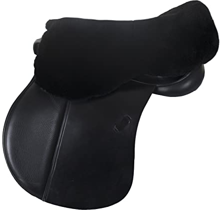 Engel Reitsport | Sattelsitzbezug Sattelauflage echtes Merino Lammfell SABEZ1-M-SCH für englische Reitsattel schwarz Größe M