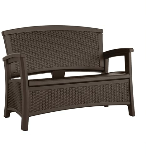 Suncast Outdoor Wicker Love Seat with 23-Gallon Storage, Comfortable Seating for Two, Ergonomic Back Support, All-Weather Furniture for Patio, Deck, and Garden, Java, Made in The USA