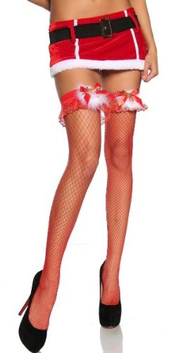 Bas Résille de Noël avec Noeud et clochettes Couleur Rouge-Taille Unique