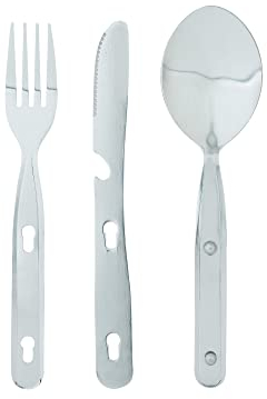 Ferrino Posate, Set Cucchiaio, Forchetta e Coltello Multiuso da Campeggio Grigio