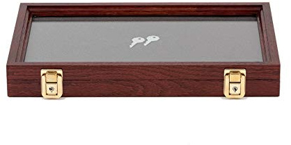 Two Timbers Medium Display Case with Cherry Finish Handmade Wood Box with Glass Top, Arrowheads, Knives, Rocks, Pins, Collectibles, Collections, Medals, Military Coins 4h, Memory Box Keepsakes