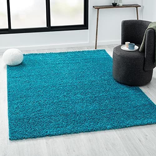 VIMODA Teppich Prime Shaggy Hochflor Langflor Einfarbig Modern Türkis für Wohnzimmer, Schlafzimmer, küche, Maße:120x170 cm