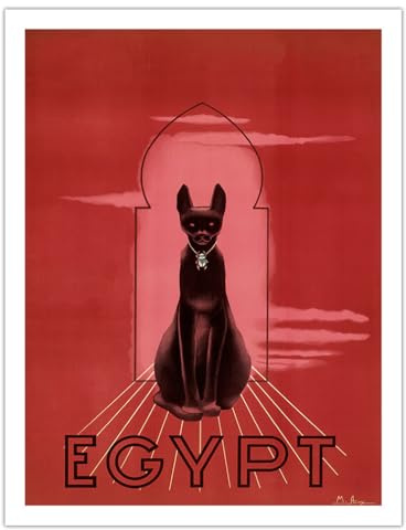 Egypt - Bastet (Bast) the Ancient Egyptian Black Cat Feline Goddess - Vintage Travel Poster by M. Azmy c.1947 - Fine Art Matte Paper Print (Unframed) 20x26in