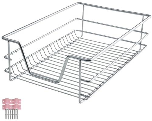 tectake® Teleskopschublade, ausziehbare Schublade, Teleskopregal nachrüsten, Schublade Unterschrank Küche, Regal Küche, Schubladen Organizer Büro, Badezimmerunterschrank, bis 25 kg - passend für 40cm