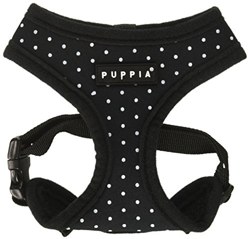 Puppia Dotty Dog Harness Over-the-Head No Pull No Choke Walking Training Adjustable for Small & Medium Dog, Small, Black