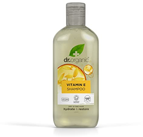 Dr Organic Shampoo alla Vitamina E, Idratante, Per Capelli Secchi e Fini, Naturale, Vegano, Cruelty-Free, Senza Parabeni e SLS, Plastica Riciclata e Riciclabile, Certificato Biologico, 265ml