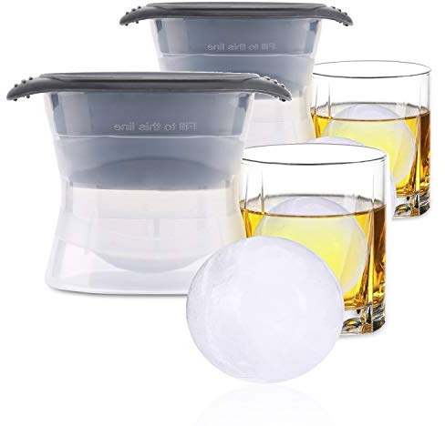 Belmalia 2x mega ice ball mould, silicone ice ball mould, XXL ice cube tray set, 6 cm, black.