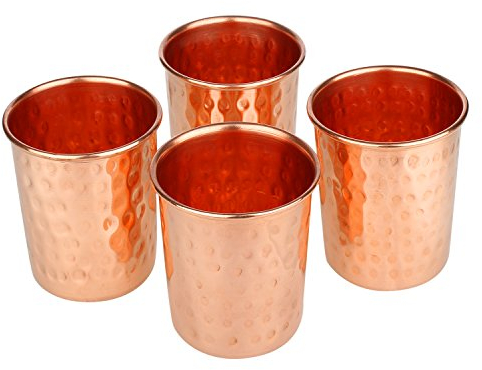 Zap Impex Trinkgefäße gehämmert Kupfer Glas reines Kupfer Zuhaltung ayurvedischen Heil Satz von 4, 250 ml