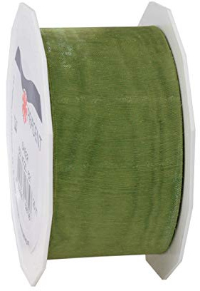 PRÄSENT C.E. Pattberg Sheer Organzaband Olive (grün), 25 m Geschenkband zum Einpacken von Geschenken, 40 mm Breite, Zubehör zum Dekorieren & Basteln, Dekoband