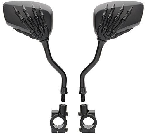 TOPCABIN 1 Pair Bicycle Mirror,Big View Bike Rear View Mirror Blindsight Multi Angle Adjustable Bike Mirror Billet Aluminum Chrome Plated Outside Skull Claw Style Also suitable for motorcycle mirror