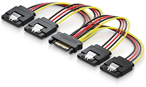 deleyCON 0,15m S-ATA Strom-Adapter Y-Adapter - 1x SATA Buchse zu 4x SATA Stecker - Internes HDD SSD SATA Strom-Kabel - Bis zu 4 Geräte mit Strom versorgen - Y SATA-Stromkabel