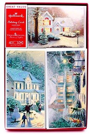 Hallmark Thomas Kinkade Weihnachtskarten-Sortiment, verschneite Häuser (40 Karten mit Umschlägen und Folien-Siegeln) (1XPX1761)