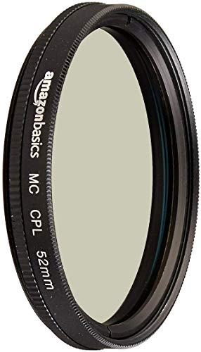 Amazon Basics 52 mm Filtro de Protección Polarizador Circular para Colores más Profundos, Reducción de Reflejos y Deslumbramientos, Multicapa, Protege contra el Polvo, la Suciedad y los Arañazos