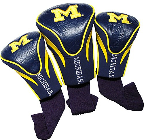 Team Golf NCAA Michigan Wolverines Contour Golf Club Headcovers (3 Count) Numbered 1, 3, & X, Fits Oversized Drivers, Utility, Rescue & Fairway Clubs, Velour lined for Extra Club Protection