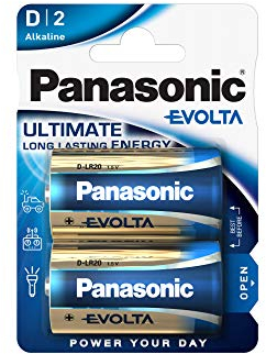 Panasonic batteries Batteria alcalina Panasonic EVOLTA Blister 2 D, LR20, confezione da 2, 1.5V, batteria premium con energia extra di lunga durata, batteria alcalina, blu