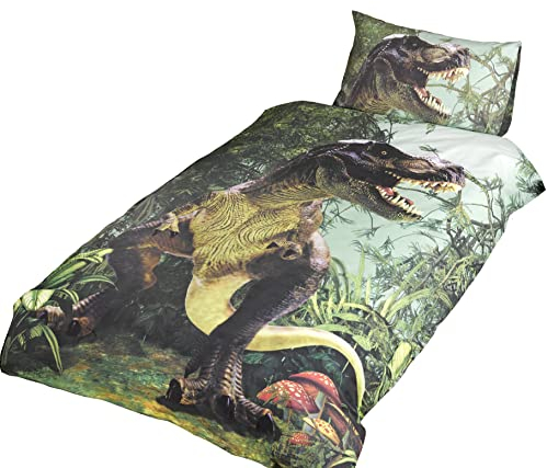 Rapport Home T Rex Bettwäsche-Set für Einzelbett, 1 Stück, Dinosaurier-Bettwäsche, Dino Jurassic