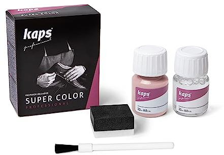Kaps professional leather colour “Super Color” and “Preparer” for natural leather, synthetic and textile (25 ml each) for the care and repair of leather shoes, assorted colours Rosa 124