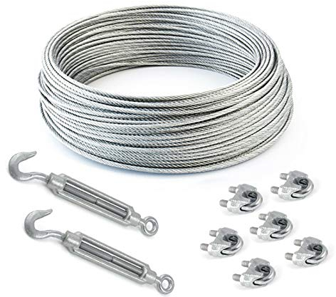 50m DRAHTSEIL SET 4mm 6x7+FC + 6 x SEILKLEMMEN 5mm DIN 741 + 2 x SPANNSCHLOSS M5 HAKEN - ÖSE verzinkt Stahlseil Forstseil Windenseil Seil Draht Stahl Drahtseilklemmen Drahtseil Drahtseilklemme Klemme Anschlagseil Spannschlösser Spannschloß Seilspanner Spanner