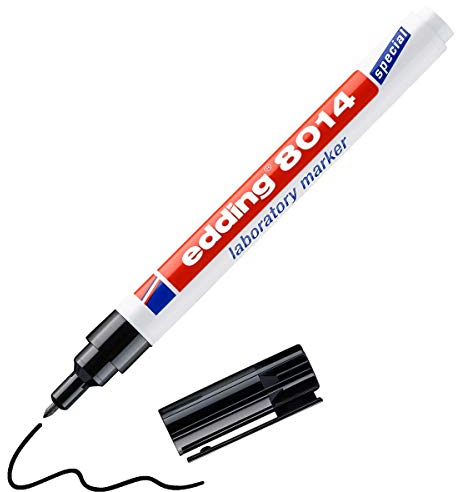 edding 8014 Labormarker - schwarz - 1 Stift - Rundspitze 1 mm - ideal zum Beschriften von glatten und transparenten Oberflächen (z.B. Reaktionsgläsern, Laborgeräte, Etiketten)