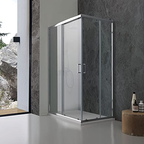 Kiamami Valentina - Paroi de Douche Carrée | Ouverture Coulissante | Verre Trempé Sécurité | Installation Réversible | pour Salle de Bain Petite Taille, Verre Transparent, 70x70 CM