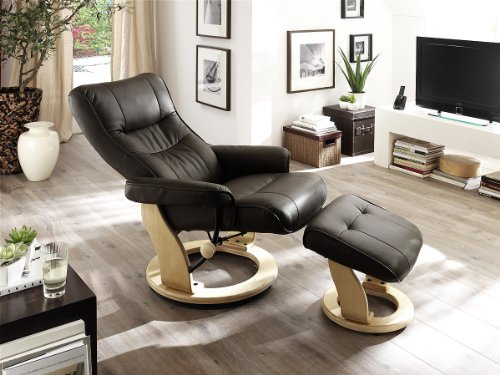 Robas Lund Sessel Relaxsessel mit Hocker Leder, TV Sessel Belastbarkeit bis 130 Kg, Beige