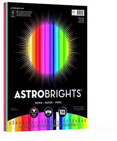 Astrobrights Papel de color, 8.5 x 11 pulgadas, 24 libras/89 GSM, surtido de espectro de 25 colores, 150 hojas (80933-01)