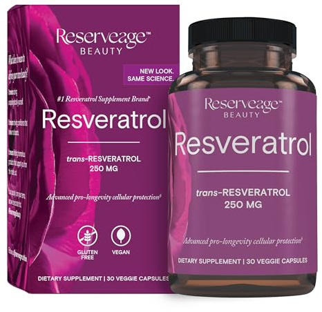 Reserveage Beauty Resveratrol 250 mg - Best Trans-Resveratrol - Vegan Antioxidant Supplement for Cellular & Heart Health - Aids Healthy Aging & Immune Health - 30 Vegetable Capsules (30 Servings)