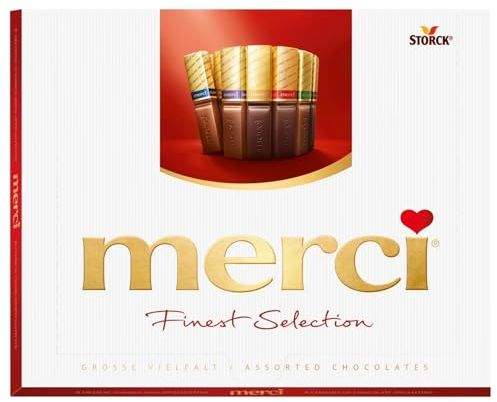 Merci Finest Milk & Dark Chocolate Box, 8 Flavour Varieties, Gluten-Free, Vegetarian Treats with Gold-Wrapped Bars for Gifting, 250 g (Pack of 1)