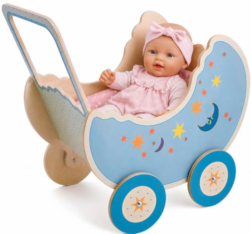 Dida - Puppenwagen Luna: Aus Holz gefertigt, Kinderwagen für Große Puppen bis 50 cm Ideal für Rollenspiele Kleiner Mamas und Papas, für Kinder von 2 bis 4 Jahren