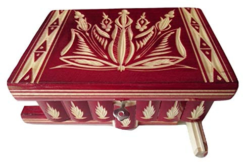 Preciosa caja mágica de madera tallada; caja rompecabezas, con compartimento secreto; caja con truco hecha a mano.