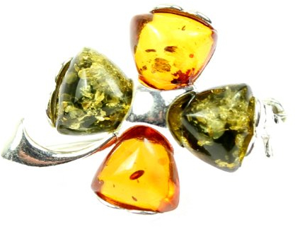 Glücksklee-Brosche Sterling-Silber 925 Baltischer Mehrfarbiger Bernstein - GL819