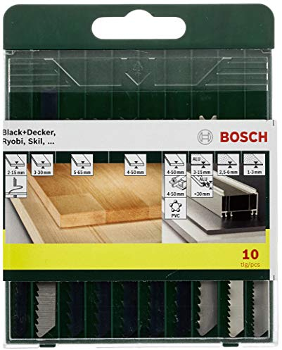Bosch Home and Garden 10-teiliges Stichsägeblatt-Set, U-Schaft, für Holz, Metall, Kunststoff, 2607019460