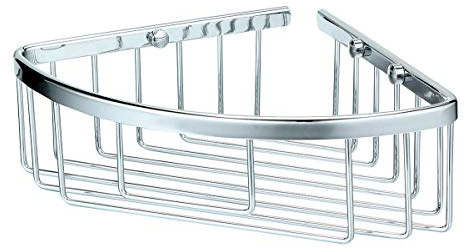 Kibath 130044 Portagel bajo de Esquina, Cesta de Ducha y bañera ALD Fabricada en Laton con Acabado Cromado, para Botes de Gel o champu, Cromo Brillo