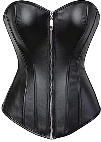jutrisujo Corset Mujer Bustier Top Cuero Cremallera Sexy Disfraz Gótico Medieval Lingerie Grande Taille Halloween Negro 2XL