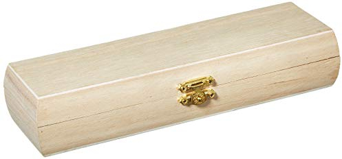 Artemio Unfinished Wood Curved Pencil Box with Brass Clasp, 22 x 6.5 x 3 cm, Beige