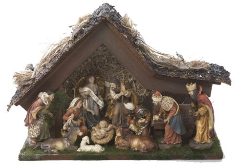 Kurt Adler 9.5-Inch Musical LED Nativity Set with Figures and Stable