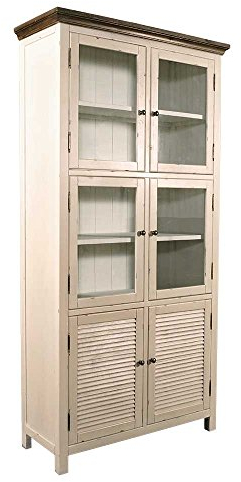 Landhausmöbel-Vitrinenschrank Bretagne - Landhaus Schrank -Vintage Look Creme weiÃŸ