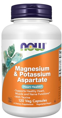 NOW Foods Supplements, Magnesium & Potassium Aspartate with Taurine, Heart Health*, 120 Veg Capsules