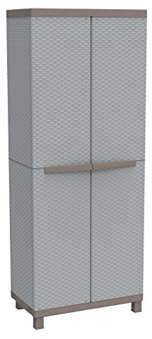 Terry, C-Rattan 2680, Schrank mit zwei Türen in Holz-Optik und 3 Einlegeböden, für innen und außen - 68x39x170 cm