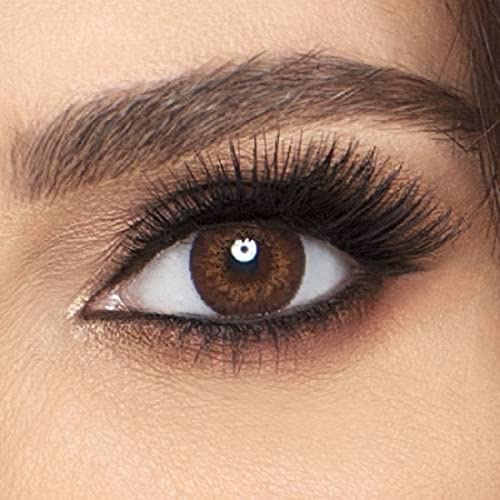 FreshTone Lentilles De Contact De Couleur Brown 3Tons Kit De Rangement Couleur Aléatoire Boitier Pince et applicateur Offert 12 Mois sans correction