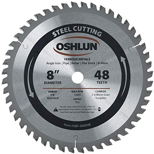 Oshlun SBF-080048 8-Inch 48 Tooth TCG Saw Blade with 5/8-Inch Arbor (Diamond Knockout) for Mild Steel and Ferrous Metals