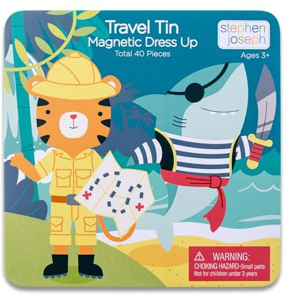Stephen Joseph, Magnetic Dress Up Dolls 40 PC Play Set – Screen-Free Pretend Play Magnetic Case, Ideal for Ages 3+ – Travel Game for Kids, Magnetic On The Go Activity Set, Shark and Tiger