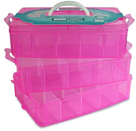 Bins & Things Stapelbarer Aufbewahrungsbehälter für Shopkins Littlest Pet Shop Rainbow Loom Beads Disney Tsum Tsum Figuren und Kunst- und Bastelzubehör mit 30 verstellbaren Fächern, Pink