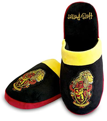 Harry Potter Groovy Uk Gryffindor Adult Mule Slippers, 8/10 UK, Black/Burgundy