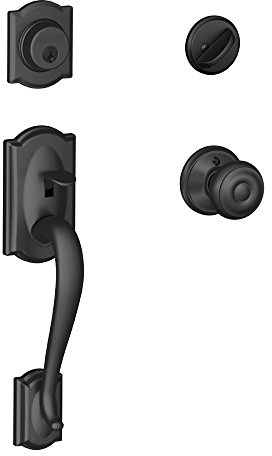 SCHLAGE Lock Company Camelot Single Cylinder Handleset and Georgian Knob, Matte Black (F60 CAM 622 GEO)