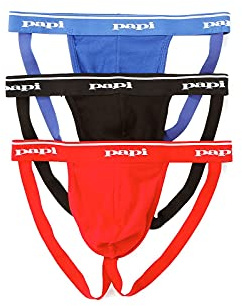 Papi Confezione da 3 sospensori da Uomo, per Tifosi Atletici, Biancheria Intima Traspirante per Allenamento masch, Rosso/Nero/Blu, Small